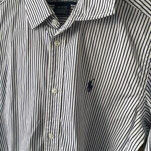 Ralph Lauren Women's Navy and White Striped Button Down Shirt